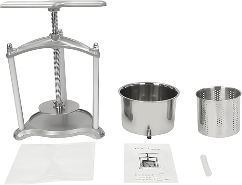 Miniatura 8 de Prensa de vino de frutas, prensa de sidra de acero inoxidable con mango en T para sidra, vino de uva o jugo suministros y equipo (3L)