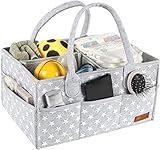 WHATWEARS Baby Windel Caddy Organizer, Hellgrau Windel Korb Organizer, Tragbare Filz Windel Organizer mit 3-Compartment, Wechselbaren Fächer und 8 Taschen(Sternenmuster)