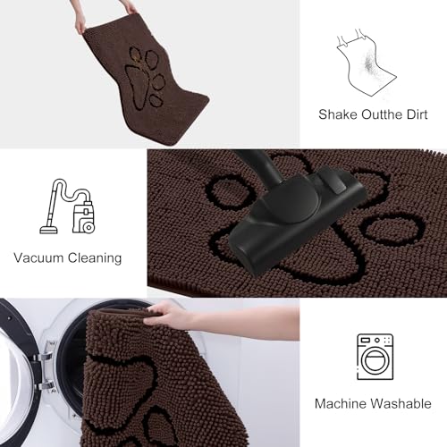 Image of Smiry Dog Door Mat for Muddy Paws, Absorbent Dirt Trapper Non Slip Quick Dry Washable Chenille Mat for Mud Dogs, Entry Rug for Indoor and Outdoor (30x20 Inches, Brown and Black)