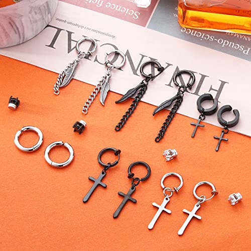 Image of NEWITIN 15 Pairs Magnetic Stud Earrings for Men Stainless Steel Magnetic Earrings Men Clip on Earrings Non Piercing Cross Earrings Unisex CZ Hoop Dangle Magnetic Earrings for Men Women