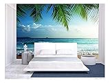 wall26 - Sunset on Seychelles Beach - Removable Wall Mural | Self-Adhesive Large Wallpaper - 100x144 inches