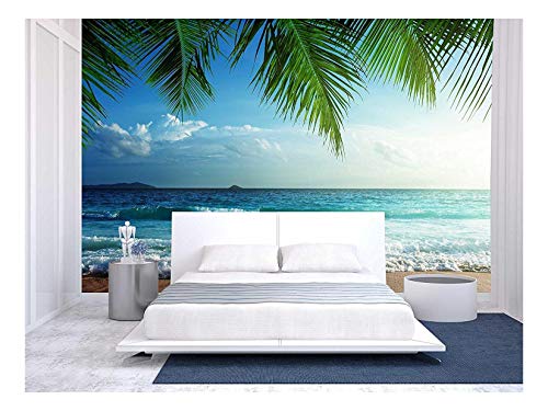 wall26 - Sunset on Seychelles Beach - Removable Wall Mural | Self-Adhesive Large Wallpaper - 66x96 inches