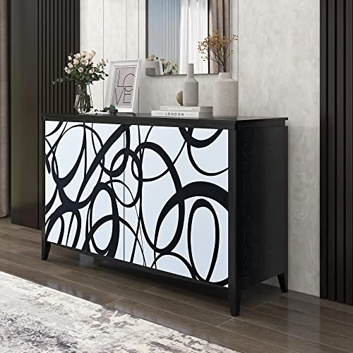 Kevinplus 61'' Black Sideboard Buffet Cabinet With Storage & Drawer, Modern Contemporary Storage Cabinet Console Table For Kitchen Pantry Dining Room Living Room, Black And White #TOP2