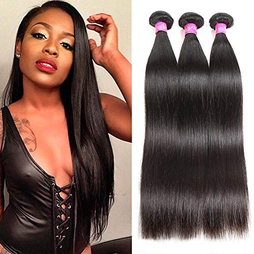 ISEE Hair 8A Brazilian Virgin Straight Human Hair Bundles 3 Bundles 100% Unprocessed Human Hair Weave Extensions Natural Color Can Be Dyed and Bleached 20 22 24inches