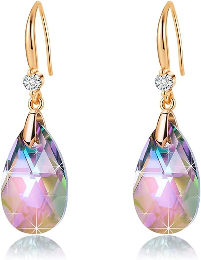 Austrian Crystal Teardrop Dangle Drop Earrings for Women 14K Gold Plated Hook Earring Hypoallergenic Jewelry Gifts for Women Girls