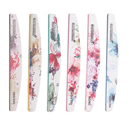 CEREALY 6 Pcs Professional Nail Files and Buffers Double Sided Emery Board Different Grit Pattern Emery Board Manicure Tools for Nail Art Home Salons Use