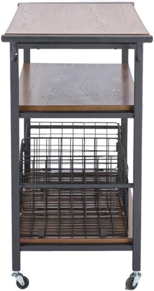 Brown and Bronze Wood Metal Kitchen Cart with Storage