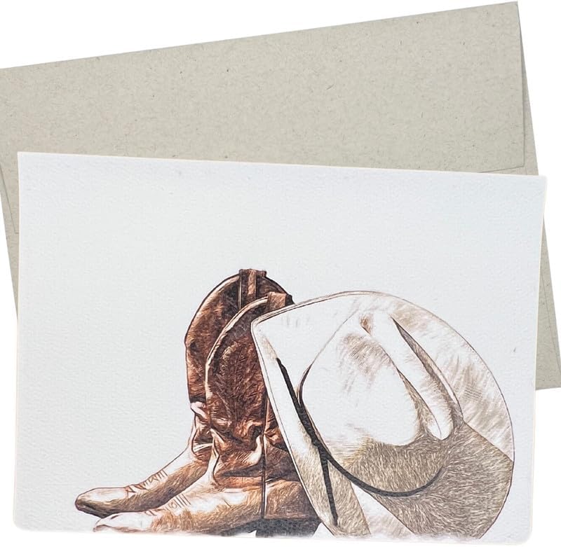 Miniatura 1 de Tarjeta de cumpleaños de vaquero del oeste (1 tarjeta plegada de alta calidad, interior en blanco, 5 x 7 pulgadas) sombrero de vaquero y flores