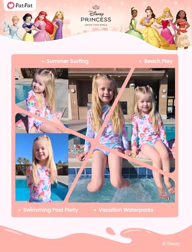 Image of Disney Frozen Elsa Stitch Marvel Toddler Girl Two Piece Long Sleeve UPF50+ Swimsuit Rashguard Sets Bathing Suit
