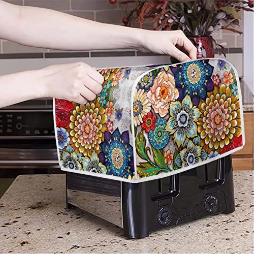 Image of Small Appliance Cover 4 Slice Toaster Dust Protection, Stain Resistant Bread Machine Cover with Top Handle, Blooming Flowers