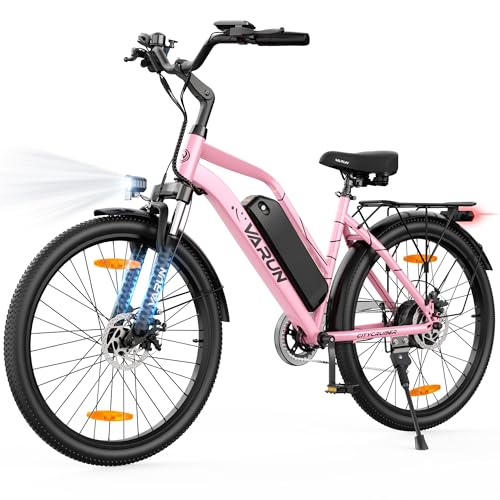 VARUN E Bike, 26 Zoll EBike Damen mit Austauschbarem 48V 374.4Wh Lithium Akku, bis zu 70Km, 250W, 5 Modi, 7 Gang E-Bike für Städtische Pendler, StVZO Konformes City Elektrofahrrad