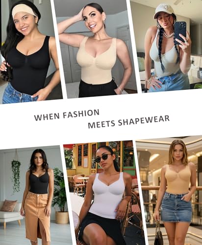 FeelinGirl Women Tank Tops Shapewear: Tummy Control Compression Tank V Neck Seamless Body Shaper Camisole Tops for Women4