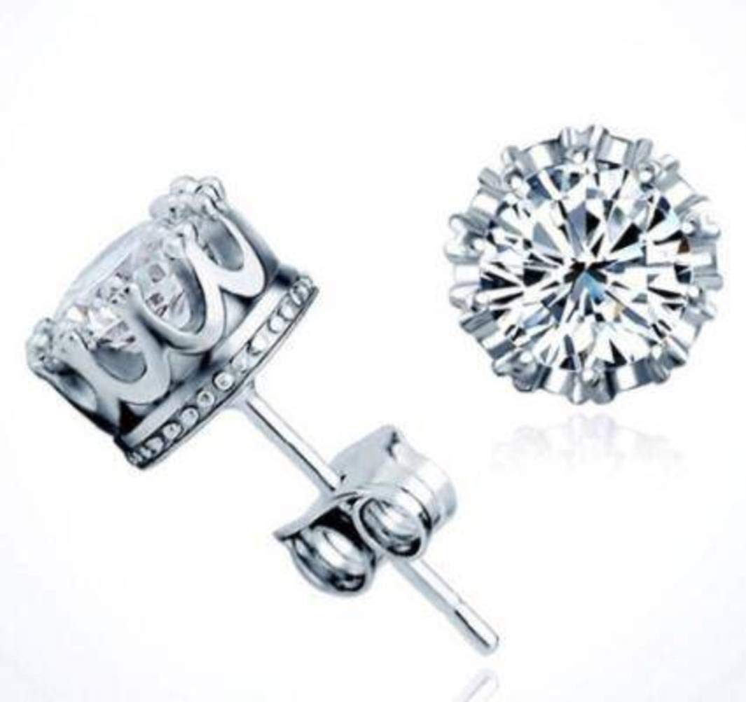 TYERY TYERY Pendientes de Plata S925, Pendientes de Diamantes Individuales con Incrustaciones de Corona de Parejas de Hombres Y Mujeres, Joyas de PlataUn par, Plata 925