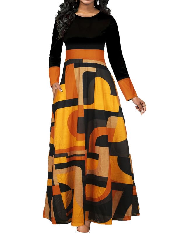 babao Abiti africani per Le Donne Abiti da Festa a Maniche Lunghe a Maniche Lunghe Fino al Pavimento Abito Maxi Lungo Casual Africano