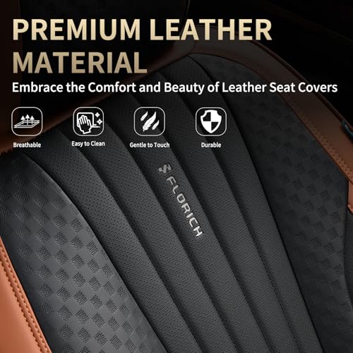Image of FLORICH Car Seat Covers, Premium Leatherette Car Seat Covers Front Seats, Breathable Car Seat Cushion for Cars, Automotive Seat Protectors for Most Sedans Cars SUV Trucks, Black&Brown