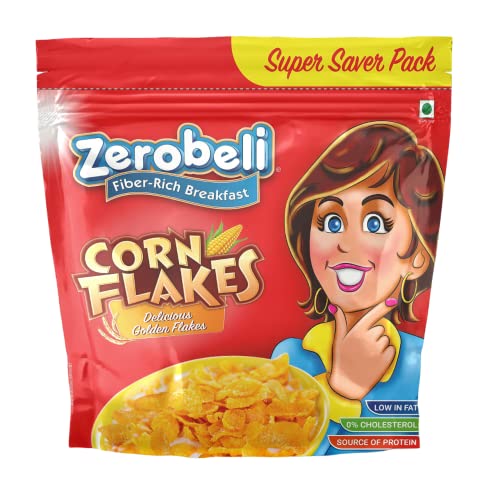 Image of Zerobeli Delicious Low Fat Golden Corn Flakes 1kg Super Saver Pack - 0% Cholesterol and Trans Fat Free