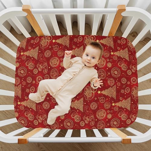 Image of Baby Crib Sheet Sparkles Christmas Tree Crib Mattress for Boys and Girls Playard Sheet Soft Breathable Fitted Baby Mattress Cover 52x28in