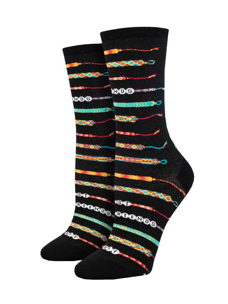 Socksmith Women's Friendship Bracelet Crew Socks, Black, Black, One size
