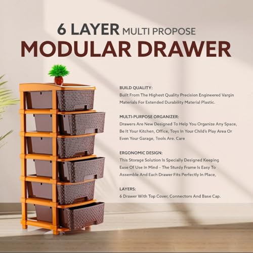 Image of 6 Xl Plastic Modular Drawer System For Home, Office, Hospital, Parlor, School, Doctors, Home And Kids, Product Dimension When Assembeled (30Cmx37Cmx90Cm) (BROWN CHOCOLATE, 6XL)