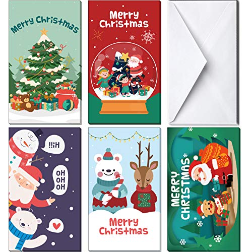 KIDPAR 60Pcs Christmas Money Card Holder in 5 Holiday Cute Festive Designs 30 Christmas Greeting Cards & 30 Envelopes