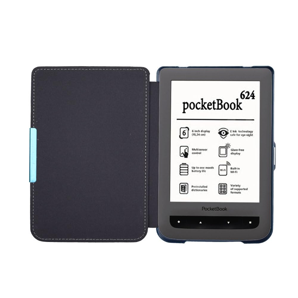 Huanghua Hoesje voor Pocketbook 626 625 614 615 624 E-reader, lichtgewicht, slank, schokbestendig lederen valbeschermhoes voor Pocketbook 626 625 614 615 624 E-reader (blauw