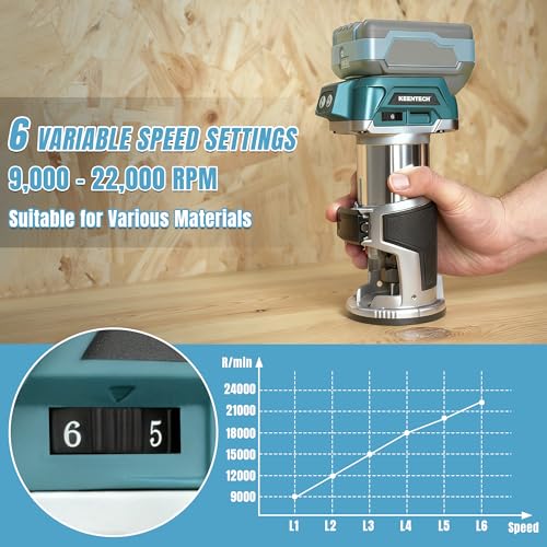 Image of KEENTECH Brushless Cordless Compact Router, Fits Makita 18V Batteries, 6-Speed 1000W Fixed-Base Wood Router for Woodworking (Bare Tool, No Battery)