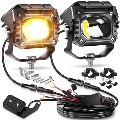 LEDMIRCY Motorcycle Auxiliary Lights, LED Fog Light 8 Lighting Modes with...