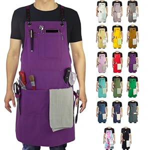 Kitchen Apron, Work Apron, Canvas, Multiple Pockets, Gardening, Painting, BBQ, Artist, Carpenter, Sizes M to XXL, Purple