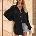 Women's Waffle Knit Button Down Shirts Casual Long Sleeve Shacket Jacket Boyfriend Tops Fall Blouses Loose Fit Black