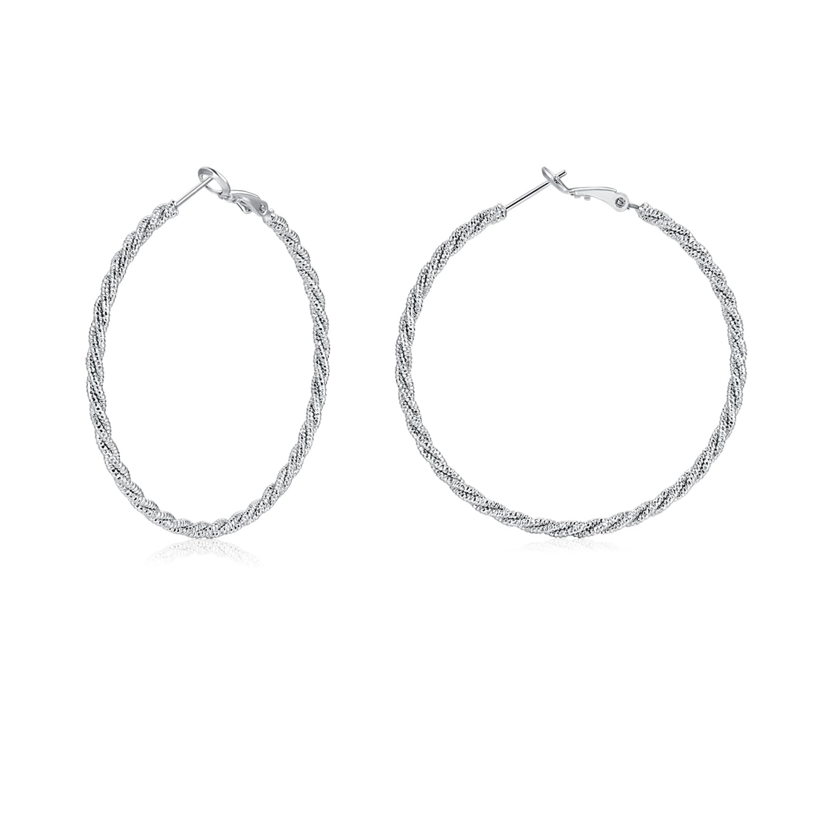 Estrellique 925 Silber Creolen Ohrringe für Damen, Creolen Große Ohrring in 40/50/60mm Durchmesser, 3 Paare Silber 925 Kreis Endless Kreolen Ohrringe Set, Hypoallergen Huggie Twisted Rund Ohrschmuck