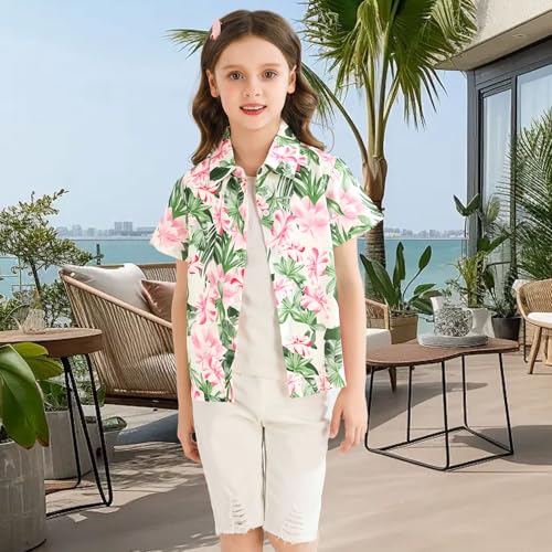 Boy Girl Hawaiian Shirt Tropical Button Down Blouse Summer Casual Beach Shirt Kid Short Sleeve Top Size 5-14 Years4