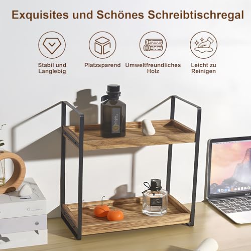 Standregal Badezimmer Organizer, Feuchtigkeitsgeschützt Holzregal Badezimmer, Badezimmer Regal Holz mit Metallgestell, Multifunktionales Gewürzregal, Schreibtisch-Organizer für Küche, Schminktisch
