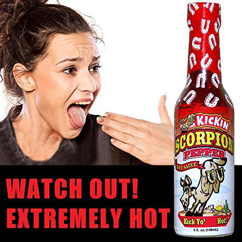 Kickin' Scorpion Pepper Hot Sauce - 5 Oz - Gourmet Hot Sauce For Chicken Wings And Breakfast Burritos–Perfect Stocking Stuffers Or Christmas Gifts For The Hot Sauce Fan-Try If You Dare! #TOP2