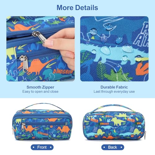 Image of Large Pencil Case for Boys, Durable Pencil Pouch for School, Wide Opening Soft Bag with Handle, Fits 50 Pens & Markers (Blue Dinosaur)