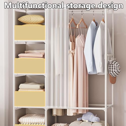 Tragbarer Kleiderschrank aus Stoff mit Regalen, faltbare Kleideraufbewahrung für Schlafzimmer, platzsparende Lösung für Kleidung und Taschen