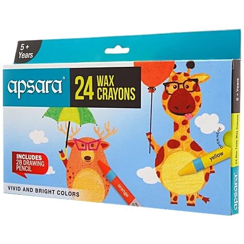 Image of Apsara Wax Crayons - 24 Bright & Vibrant Shades | Smooth Colouring, Non-Toxic & Child-Safe Crayons for Kids | Easy Grip, Break-Resistant | Ideal for School Art, Drawing & Craft Activities