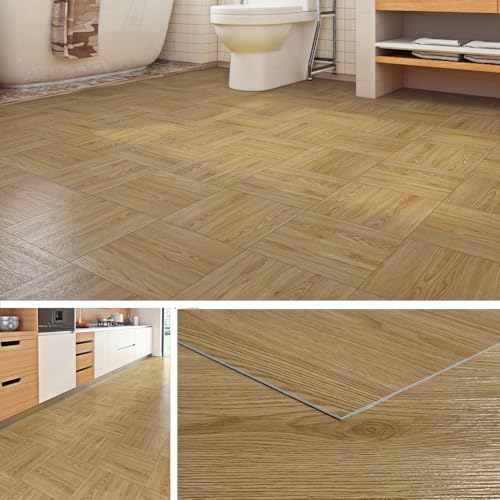 Livelynine Dalle PVC Adhesive Sol Bois Naturel 30x30 Lino Sol Adhesif pour Cuisine Chambre Imperméable Carrelage Adhesif Sols Salle de Bain Salon Couleur Bois Parquet...