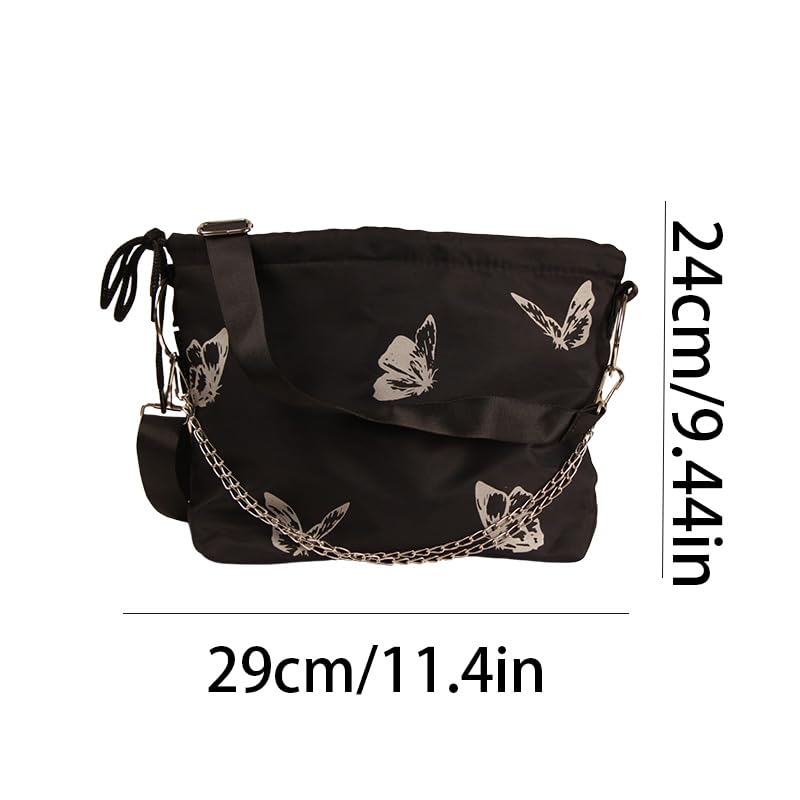 2PCS Butterfly Pattern Bucket Bags - Y2K Chain Crossbody Purses with Trendy Drawstring Shoulder Design3