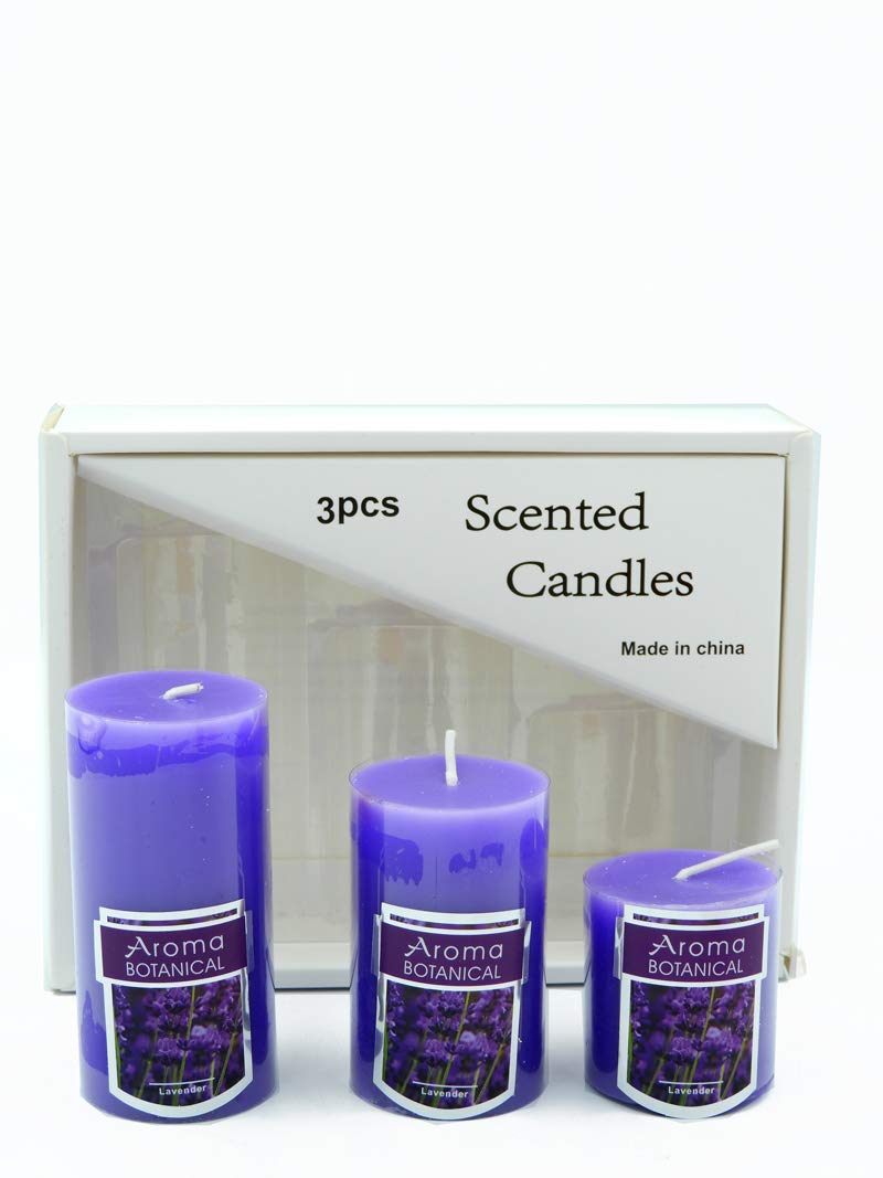 3 pillar Blue Flower Scneted Botanical Candles 16.5x12.5 Centimeter (Purple)