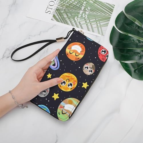 Solar System Space Star Long Wallet for Women Men Coin Pouch Credit Card Holder Zipper Purses with Wristlet4