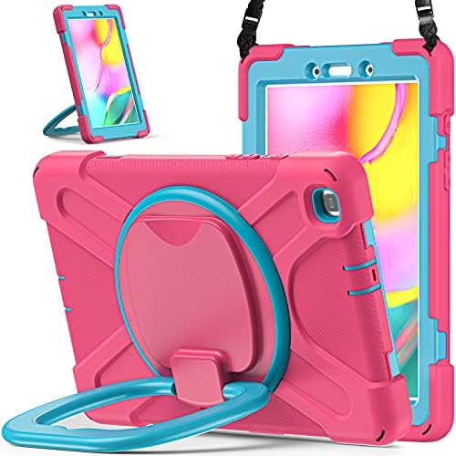 KIQ Ring Series for Samsung Galaxy Tab A Case 8 inch, Heavy Duty Kid Proof Shockproof Protection Cover with Kickstand/Handle for Galaxy Tab A 8.0 2019 Model SM-T290 / SM-T295 (Pink/Light Blue)