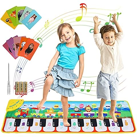 Fixget Musical Mat, Kids Piano Keyboard Play Mat with 8 Animal Sounds, Children Electronic Music Blanket Touch Playmat Floor Piano Dance Mat Early Education Toys Gifts for Toddlers Baby Boys Girls Cover