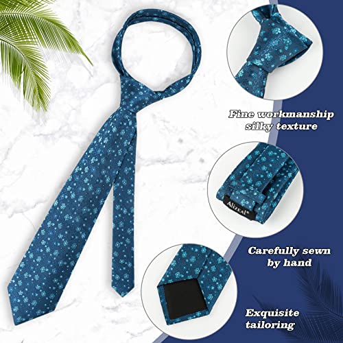 Image of Alizeal Mens 3.15inches Exquisite Floral Tie with Small Flower Printed Pocket Square