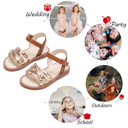 Image of PHIRAMIN Toddler Girl Sandals - Flower Girl Dress Shoes Open Toe Little Kid Flats