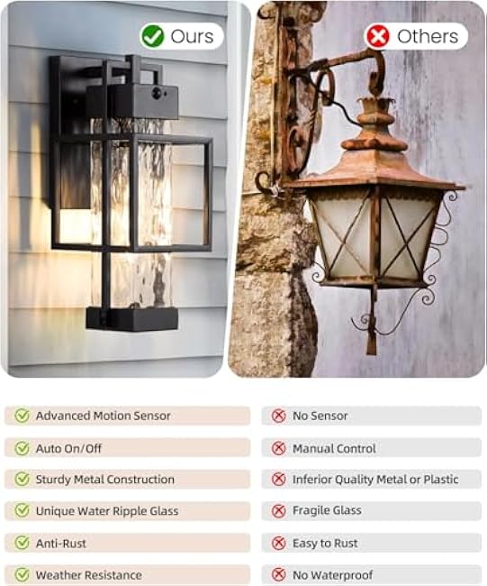 Motion Sensor Outdoor Lights, Dusk to Dawn Outdoor Lighting Exterior Light Fixture with Water Glass, Waterproof Sconce Wall Mount for House Porch Patio Garage, Bulb Included