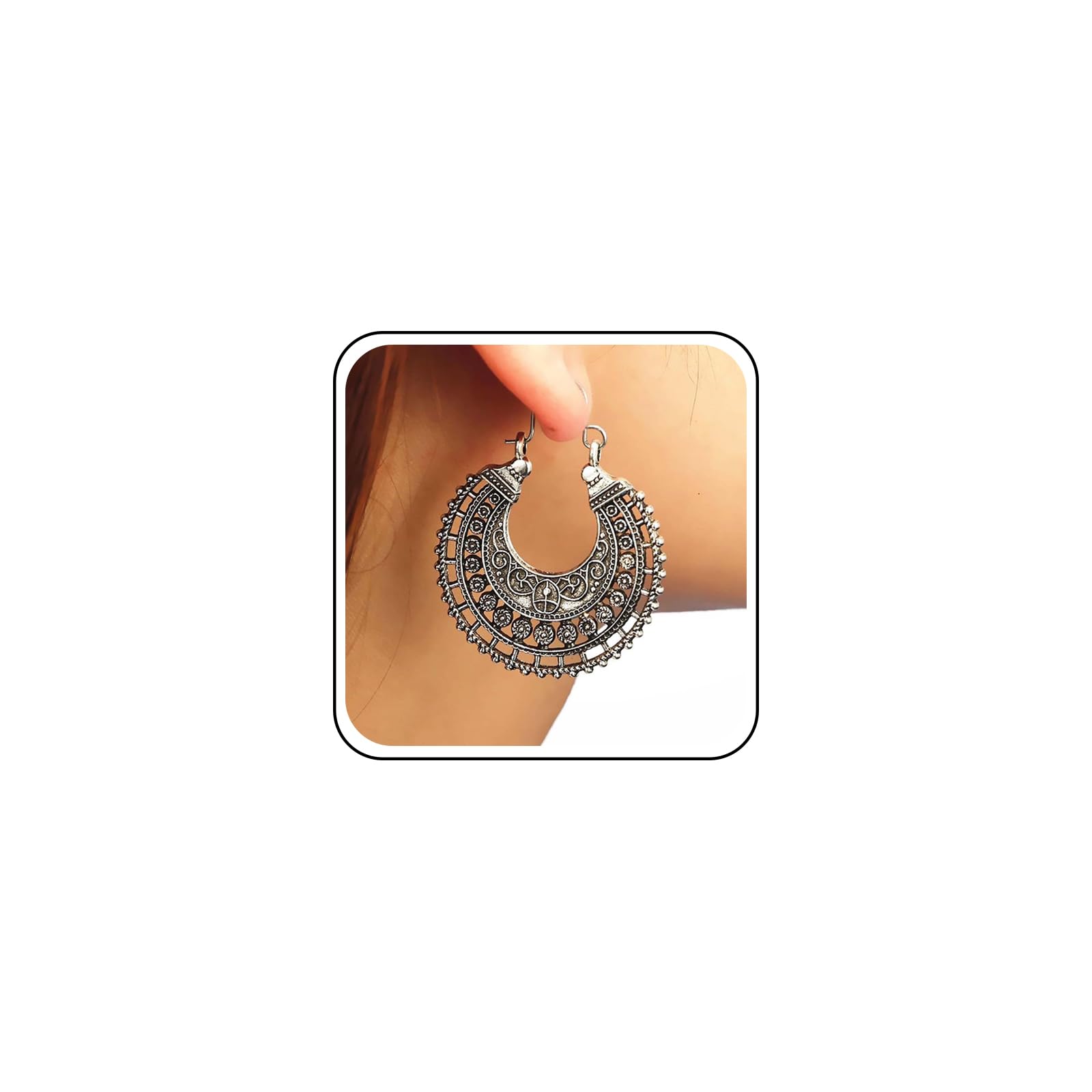 TseenYi Boho Gypsy Mandala Flower Orecchini Vintage Orecchini Pendenti Metallo Retrò Mandala Vuoto Orecchini Argento Mandala Goccia Orecchini A Cerchio Fiore Orecchini Pendenti Gioielli