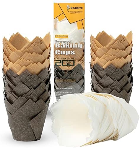 Katbite Tulip Cupcake Liners 200PCS, Muffin Baking Cupcake Liners Holders, Baking Cups, Cupcake Wrapper for Party, Wedding, Birthday, Christmas Cupcake Liners
