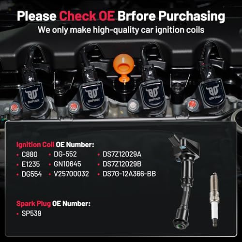 Image of BDFHYK Ignition Coil Pack UF735 and Iridium Spark Plugs SP539 Compatible with Ford Fusion 2014-2020 Escape 2017-2019 1.5L L4 Ford Oem Coil Pack Coil for DS7Z12029A DG554 Set of 4