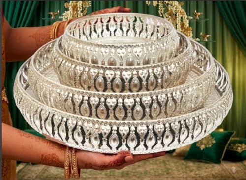 Durga Puja: Traditional vs Contemporary Decor 111 Decorative German Silver Tray Set of 4 Sets Designer Set Trays I ...