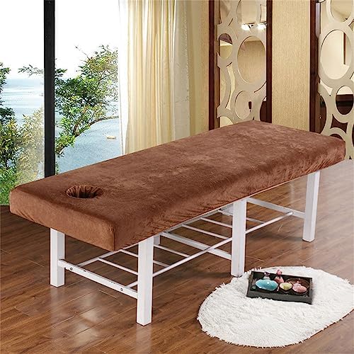 Highdi Massage Bed Sheet with Face Hole, Crystal Velvet Thick Washable Massage Bed Cover Beauty SPA Couch Cover Elastic Cord Edge All-round Wrap (190X80CM, Coffee color)